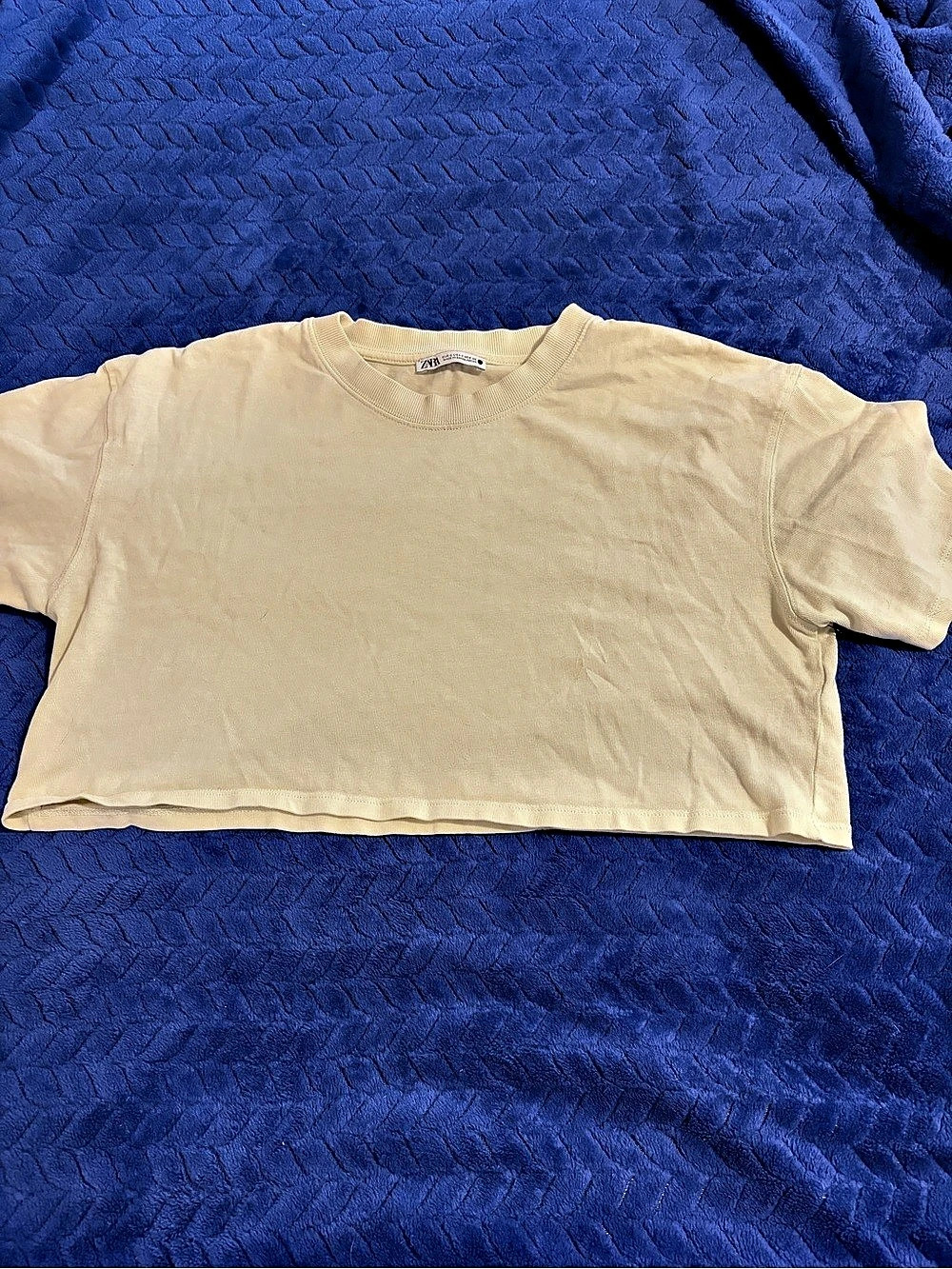 Zara Cropped Short Sleeve Tee in cream mint 🤍💚
